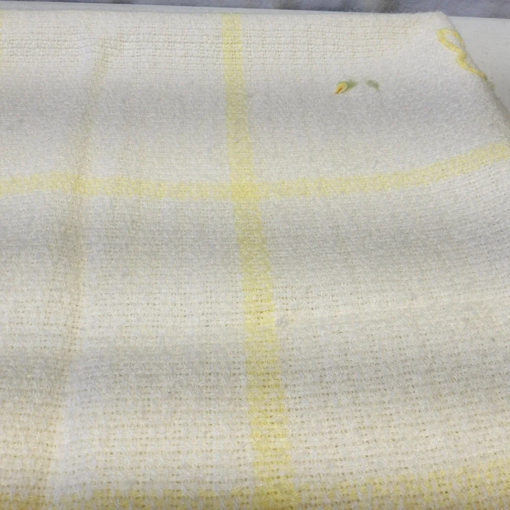 The Three Weavers Butterfly Plaid Baby‎ Blanket Yellow Fringed Embroidered